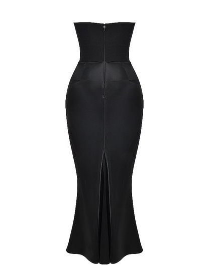 Strapless satijnen maxi-jurk met drapering – Rosalind