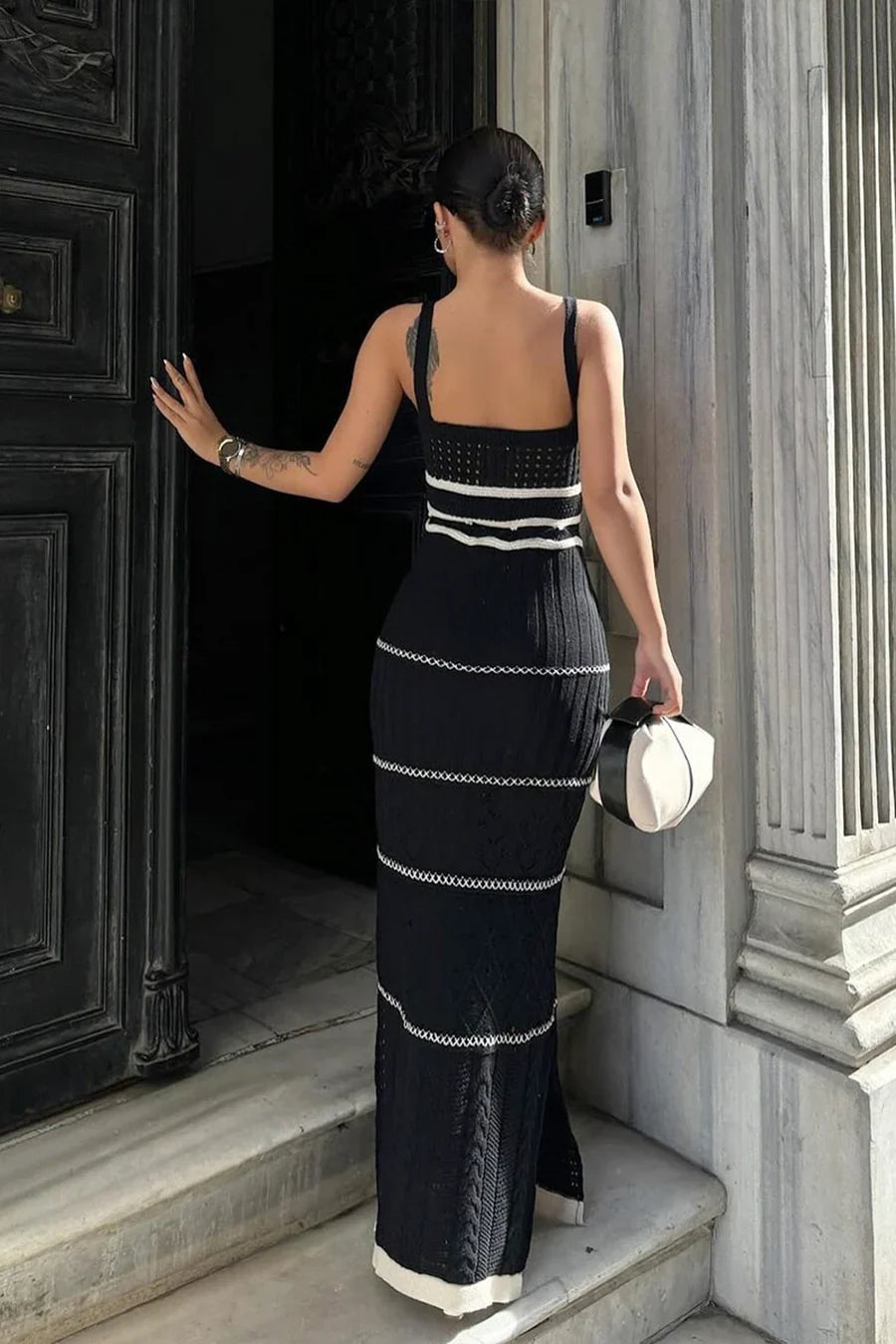 Gehaakte bodycon maxi jurk met V-hals dames – Zayla