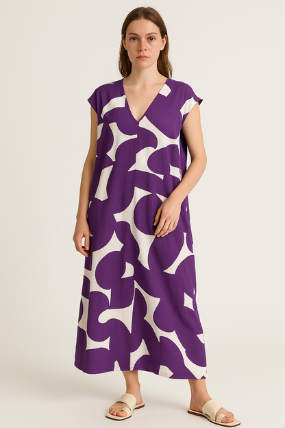 Luchtige V-halsjurk met Trendy Print – Stéphanie