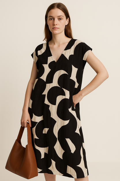 Luchtige V-halsjurk met Trendy Print – Stéphanie