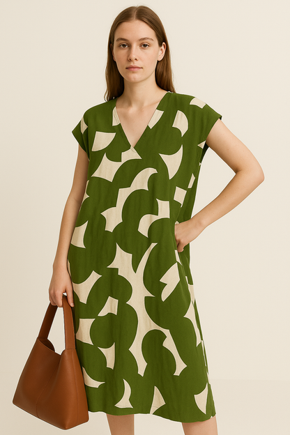 Luchtige V-halsjurk met Trendy Print – Stéphanie