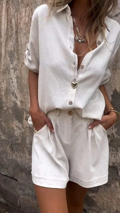 Linnen Katoenen Blouseset Dames Lente Zomer – Ferona