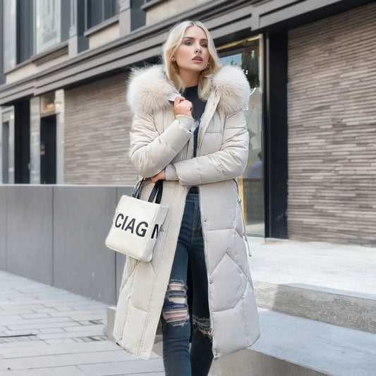 Lange winterjas met bontmuts voor dames – Yara