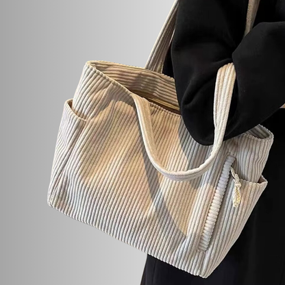 Corduroy tote bag met laptopvak voor dames – Revina