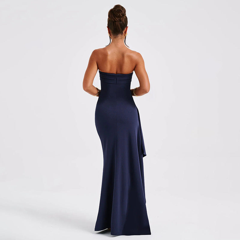 Strapless maxi jurk met split en plooien dames – Liora