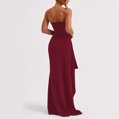 Strapless maxi jurk met split en plooien dames – Liora