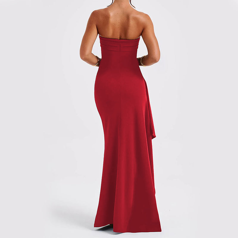 Strapless maxi jurk met split en plooien dames – Liora
