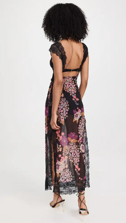 Maxi jurk met bloemenprint en open rug – Selena