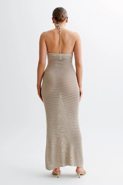 Gehaakte maxi jurk met open rug en bloemen dames – Solara