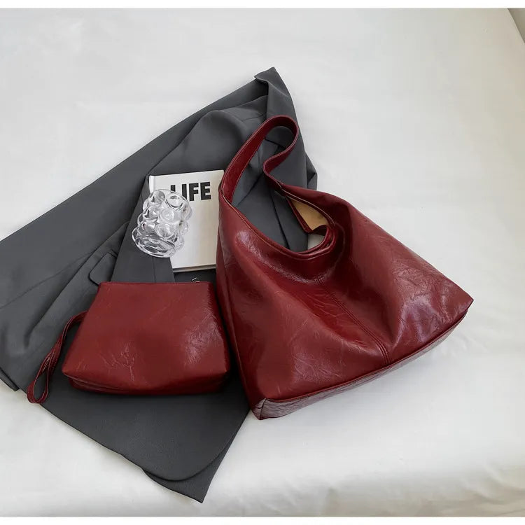 Vegan leren schoudertas met clutch – Meravi