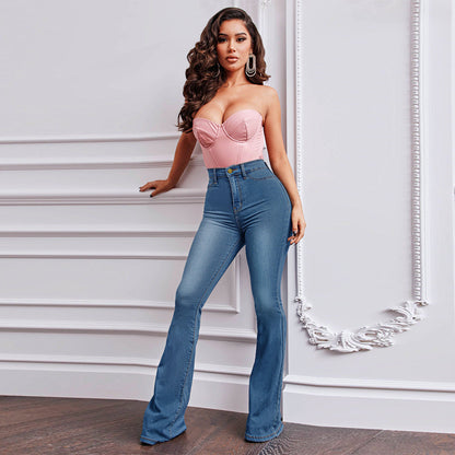 High Waist Flared Jeans voor Dames met Vintage Wash – Sorella