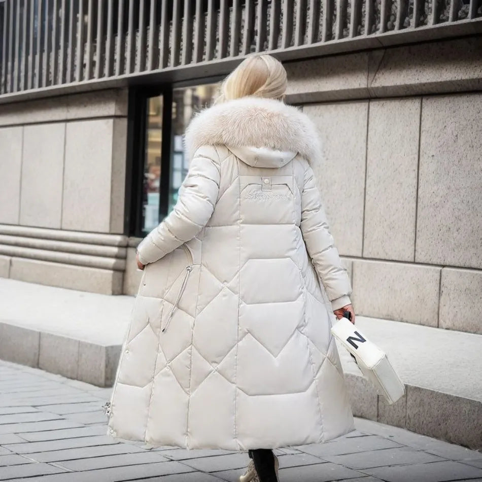 Lange winterjas met bontmuts voor dames – Yara