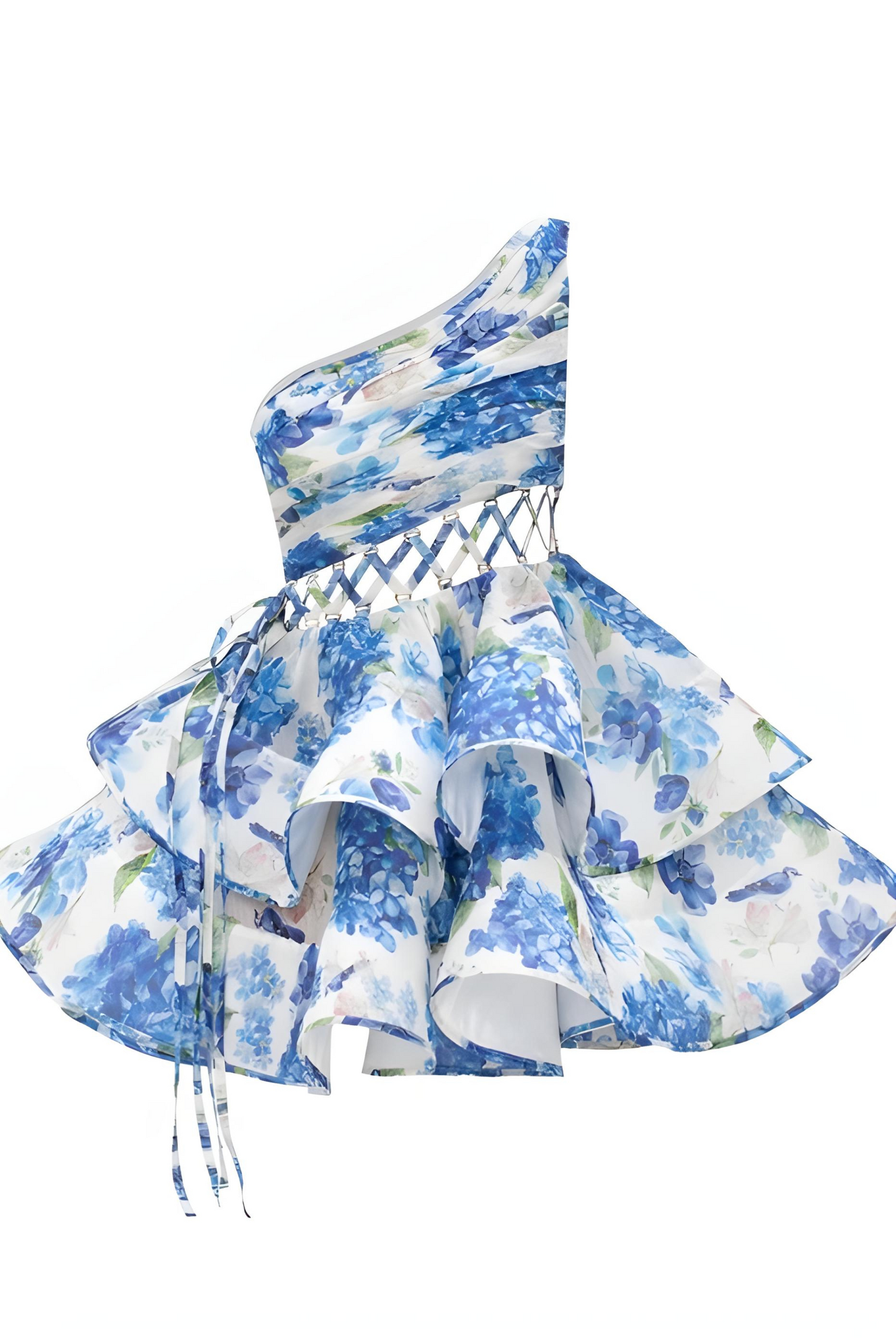 One-shoulder bloemenjurk met cut-outs en volume – Emma