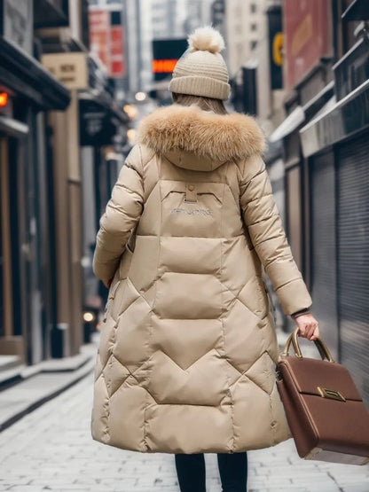 Lange winterjas met bontmuts voor dames – Yara