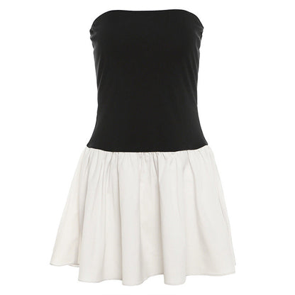 Mini jurk strapless met contrasterende rok – Elise