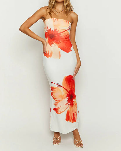 Bandeau zomerjurk voor dames met chiffon afwerking – Elanira