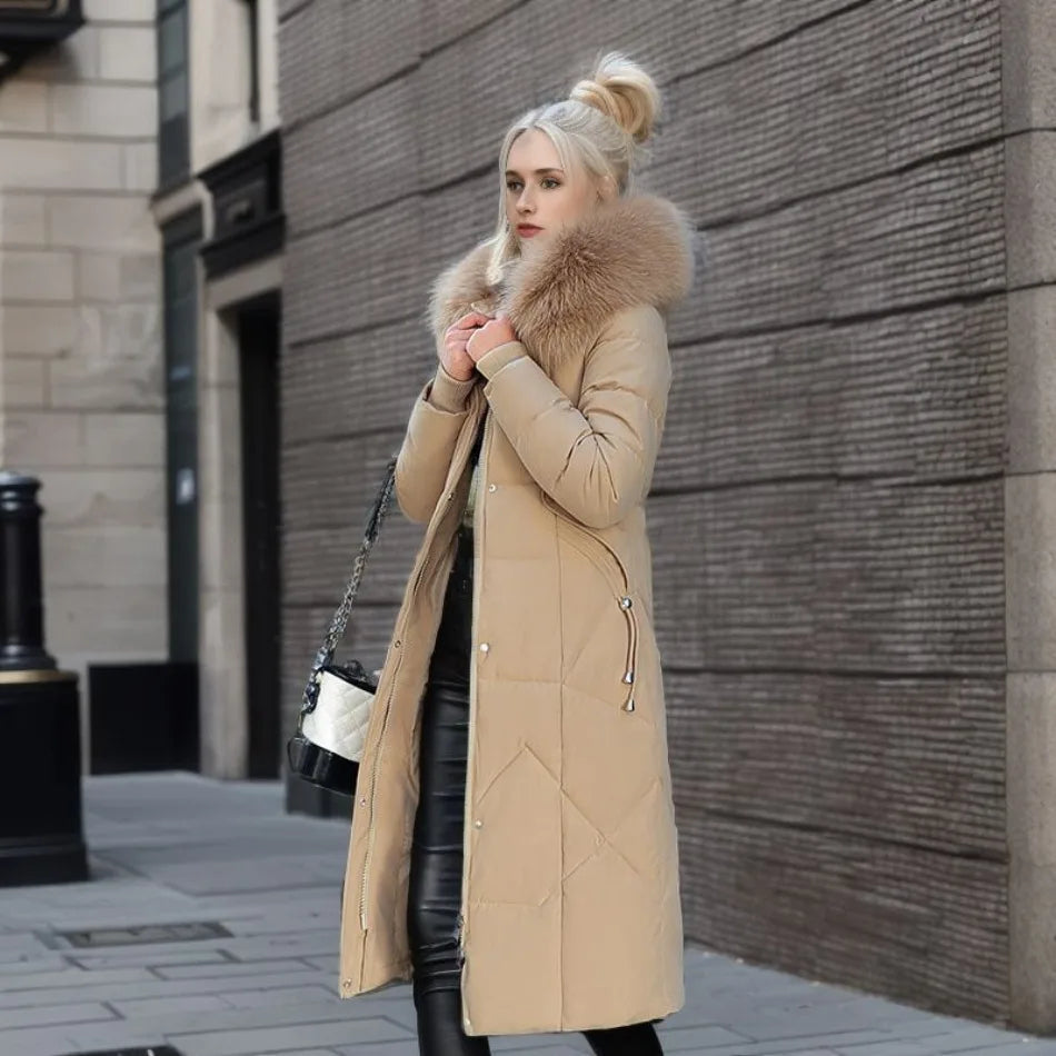 Lange winterjas met bontmuts voor dames – Yara