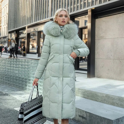 Lange winterjas met bontmuts voor dames – Yara