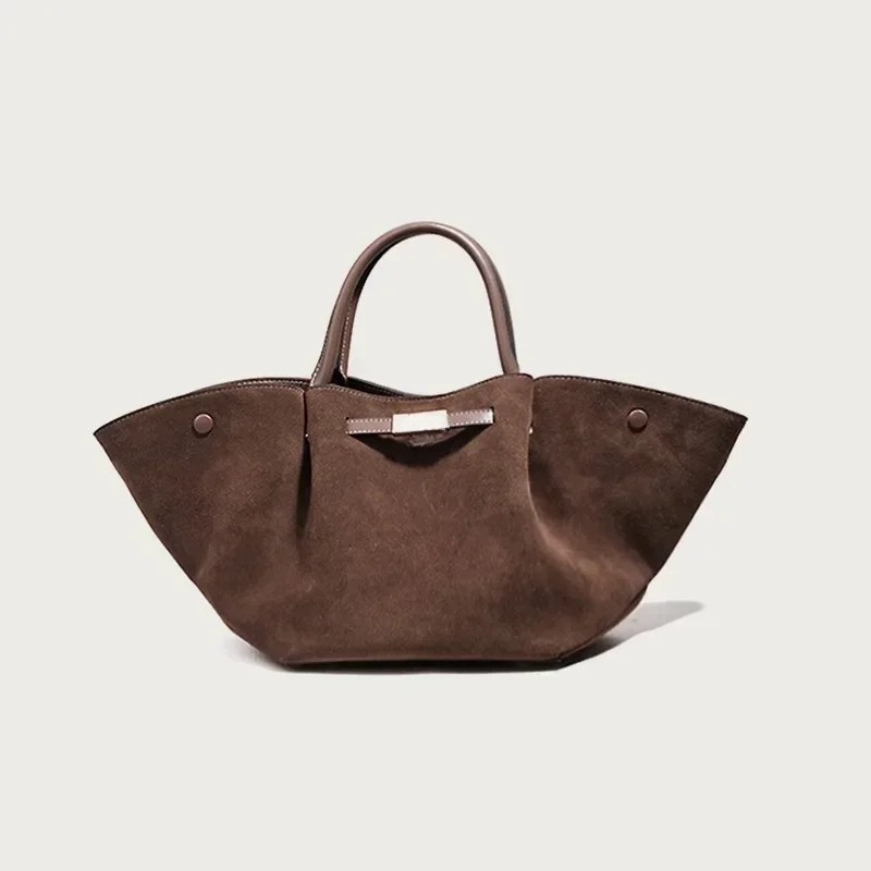 Suède tote bag met schouderriem en ruimte – Mondera