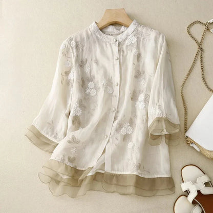 Broderie damesblouse luchtig katoen linnen stijl – Emilie