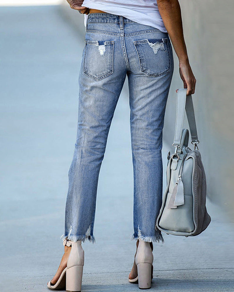 Slim-fit stretch jeans met subtiele scheuren – Naomi