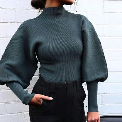 Elegante Lange Mouwen Puff Mouw Turtle Nek Sweater - Naia