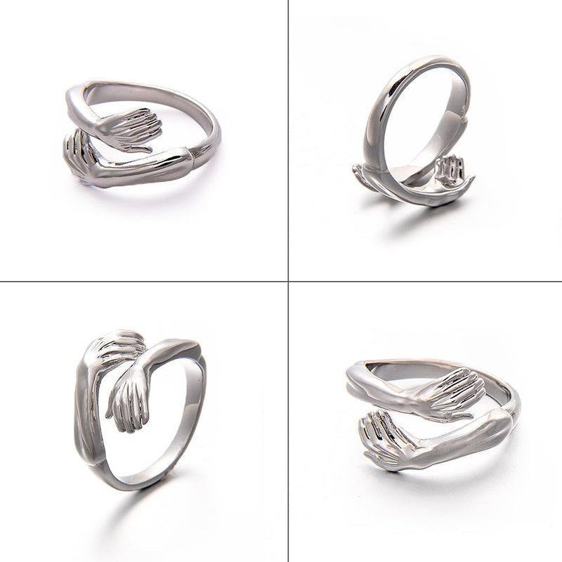 Zilveren Ring met Knuffelende Handen – Elegantie en Symboliek - Eva