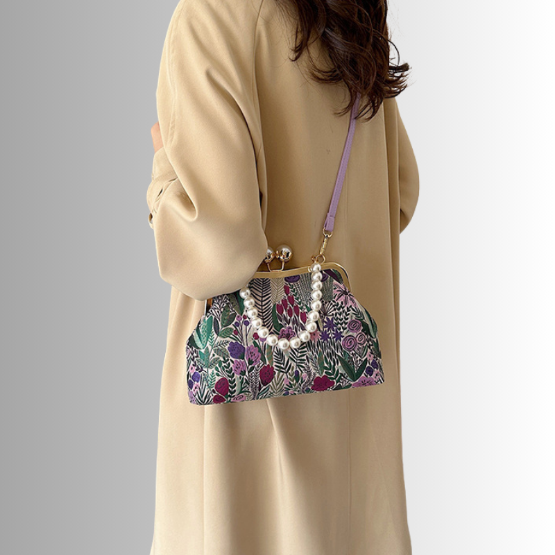 Bloemen clutch met parelketting voor dames – Alurelle