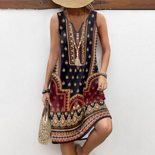 Vintage maxi jurk met etnische print – Selina