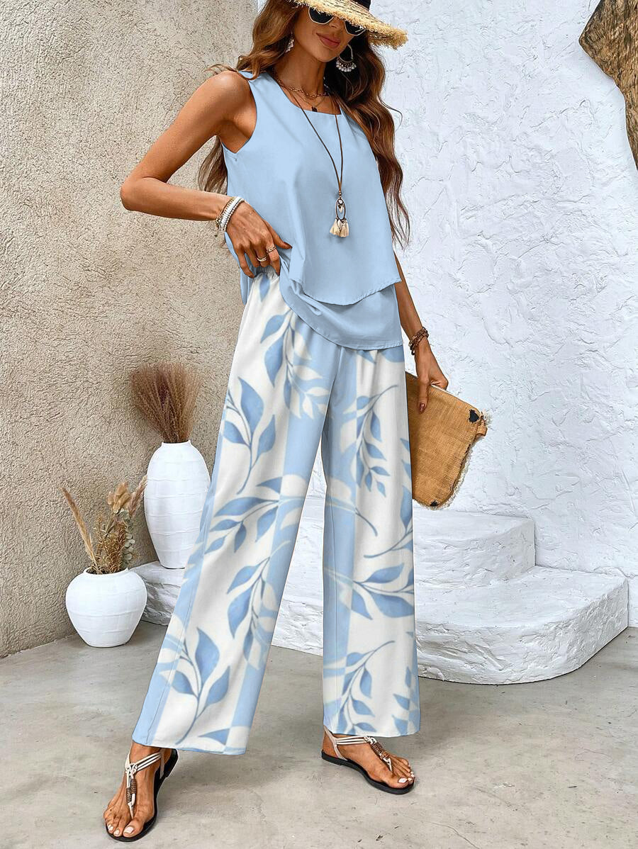 Zomerset met gelaagde top en wijde broek – Emma