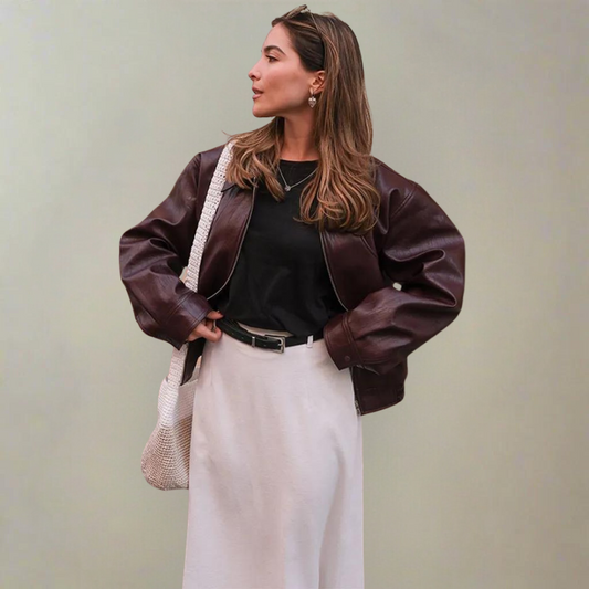 Vegan Leren Herfstjas voor Dames in Bordeaux – Mila