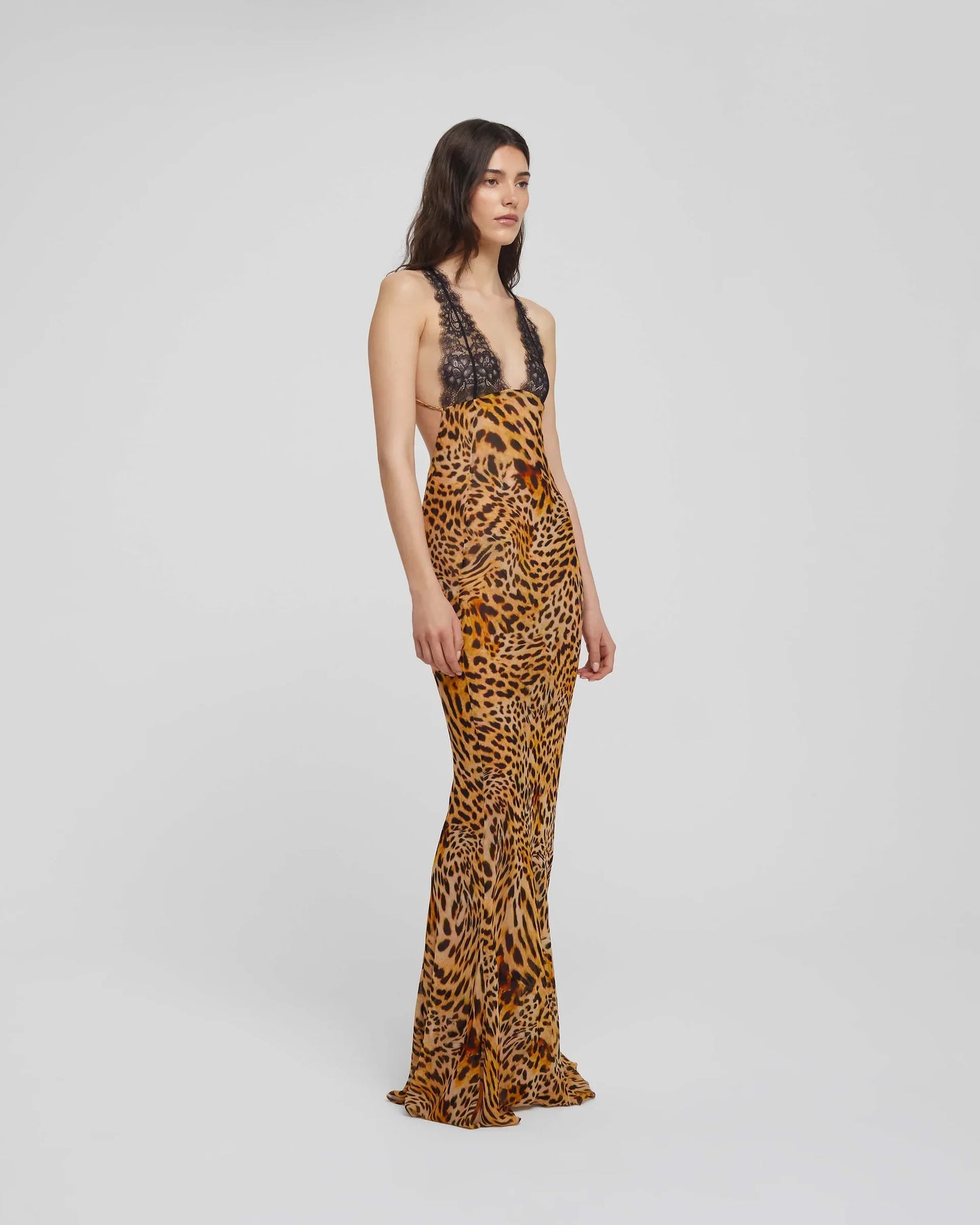 Maxi jurk met luipaardprint en kanten details – Ravella