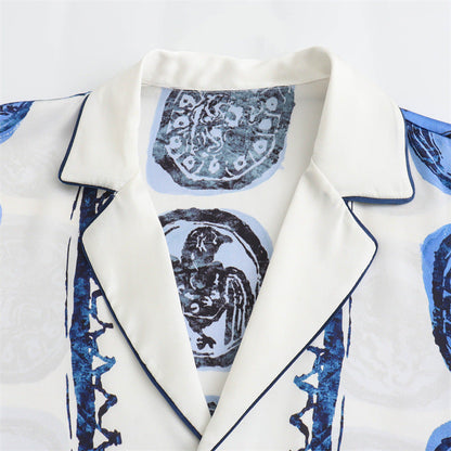 Blouse en broek set met Delfts blauwe print – Noor