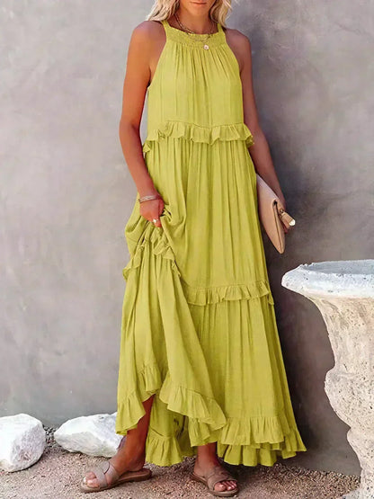 Maxi Halterjurk met Ruffles en Elegante Pasvorm – Sarah