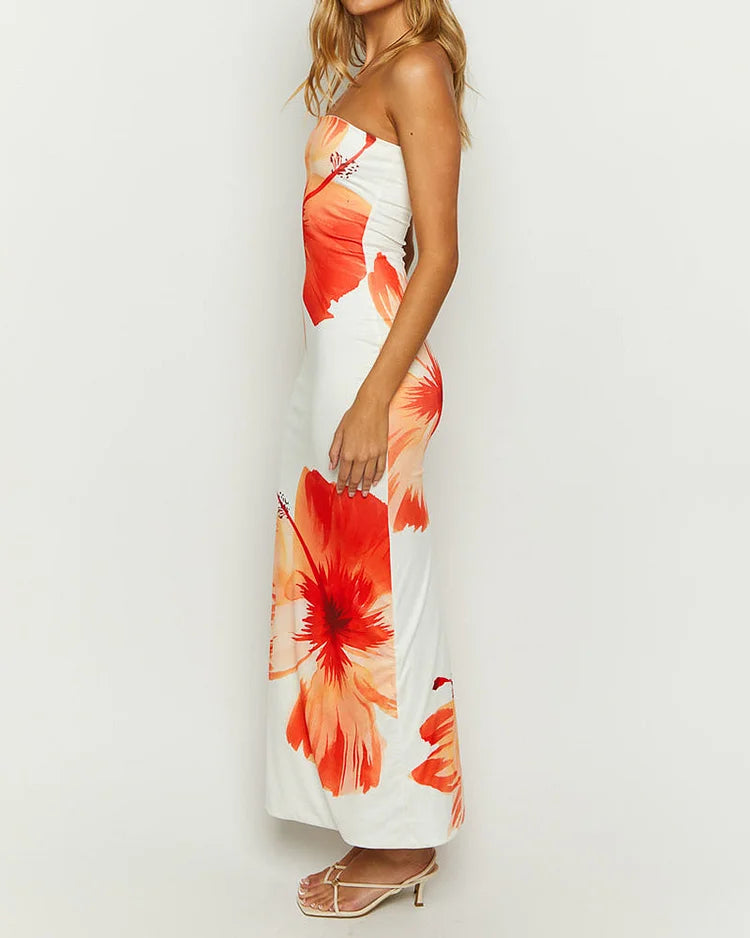 Bandeau zomerjurk voor dames met chiffon afwerking – Elanira