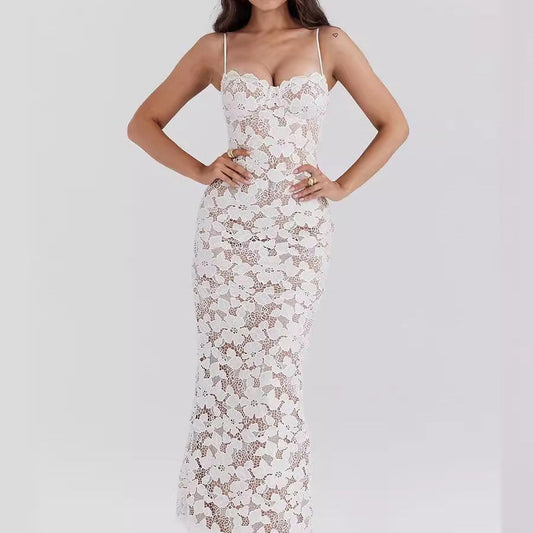 Luxe kanten maxi jurk met bloemenmotief – Leyla