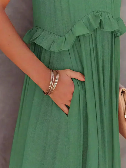 Maxi Halterjurk met Ruffles en Elegante Pasvorm – Sarah