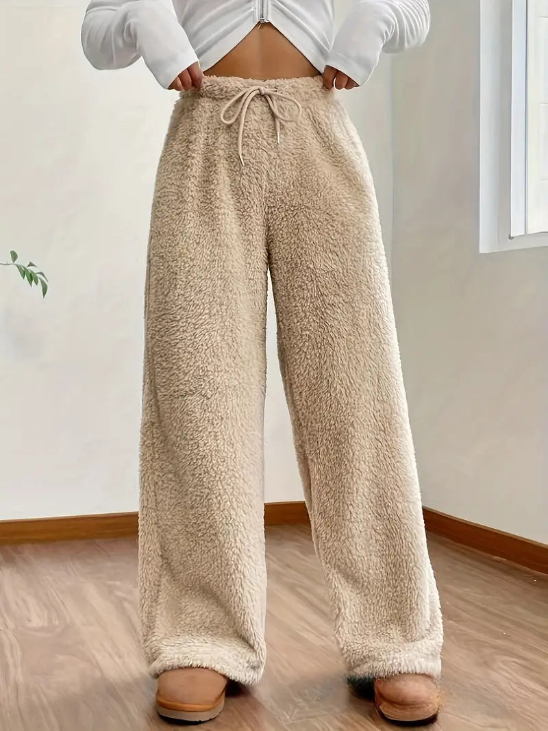 Hoge taille broek met wijde pijpen en koord – Elise
