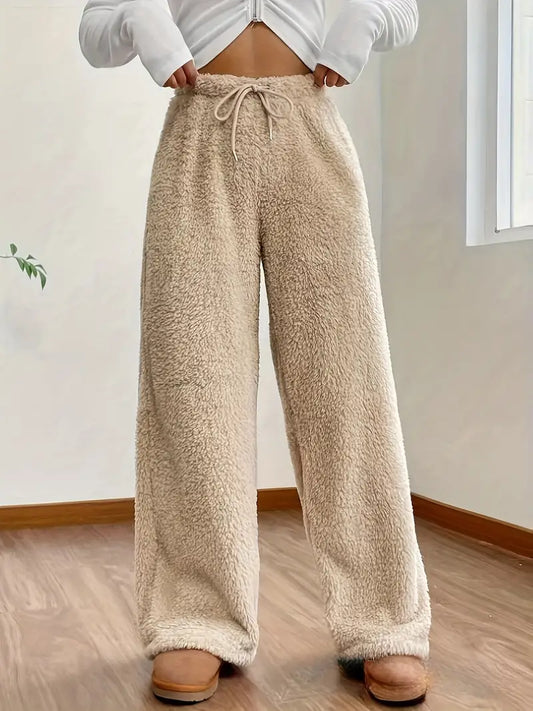 Hoge taille broek met wijde pijpen en koord – Elise