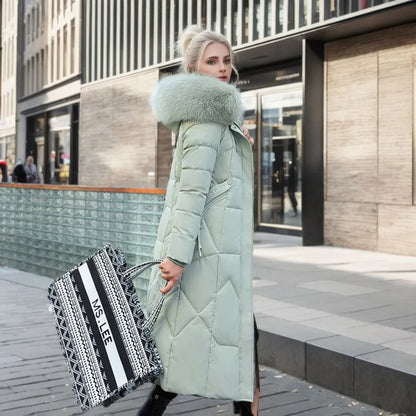 Lange winterjas met bontmuts voor dames – Yara