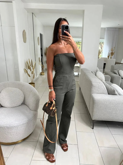 Dames cargo jumpsuit met verstelbare bandjes – Noira