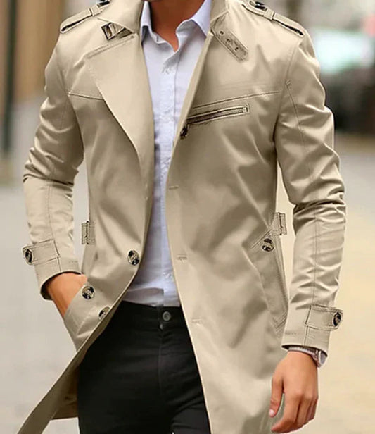 Elegante Lange Trenchcoat voor Heren en Weerbescherming – Thomas