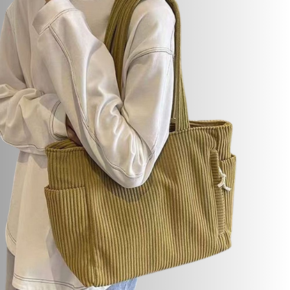 Corduroy tote bag met laptopvak en zijvakken – Luretta