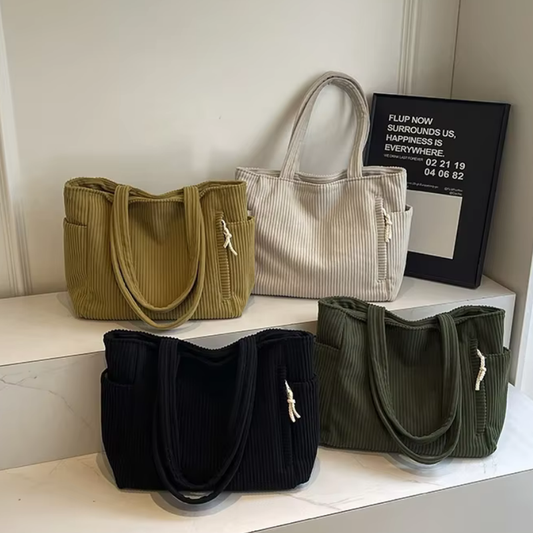 Corduroy tote bag met laptopvak en zijvakken – Luretta