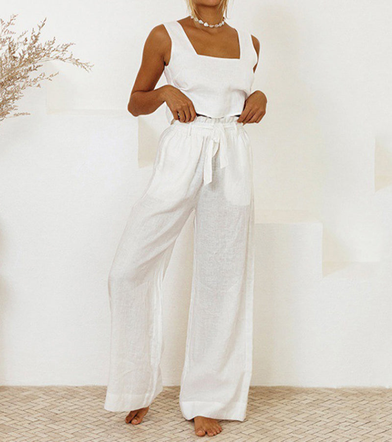 Minimalistische dames set met top en wijde broek – Maëlle