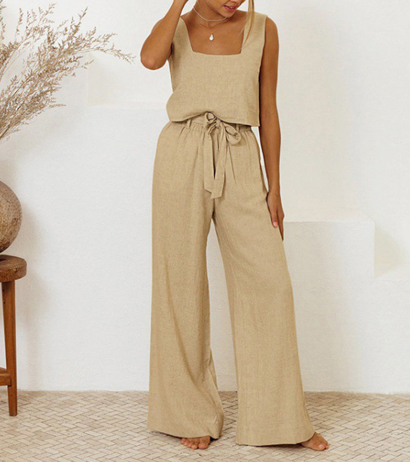 Minimalistische dames set met top en wijde broek – Maëlle
