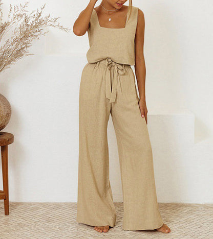 Minimalistische dames set met top en wijde broek – Maëlle