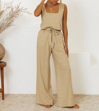 Minimalistische dames set met top en wijde broek – Maëlle