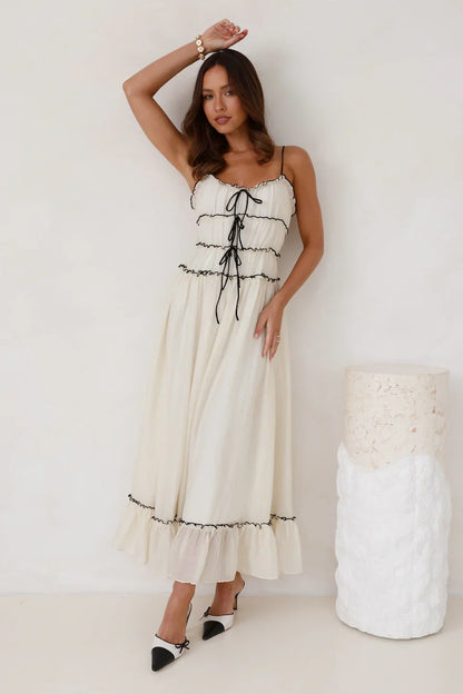 Maxi jurk met plooien en verstelbare bandjes dames – Thalia