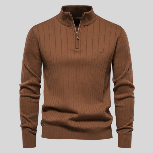 Heren ribbeltrui met spierpasvorm en luxe afwerking – Finsaro
